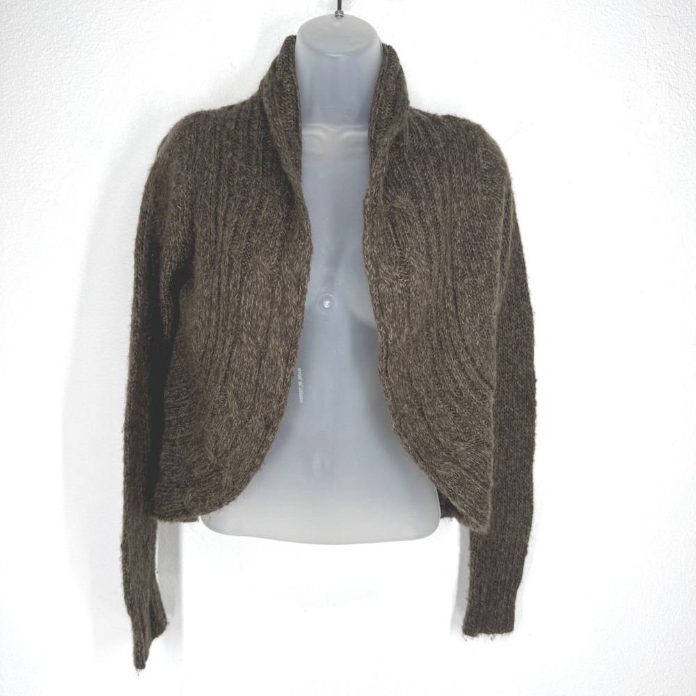 Mudd Vtg Brown Bolero Open Cable Knit Cropped Cardigan Sweater Size XS Y2K Boho